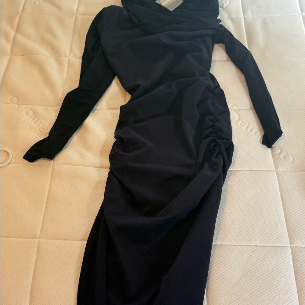 Chiara Boni Black Sheath Dress with Bishop Sleeves